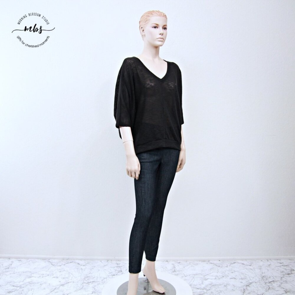 NWOT Korye Semi Sheer‎ Boat Neck Dolman Sleeve Sweater Black Women XL